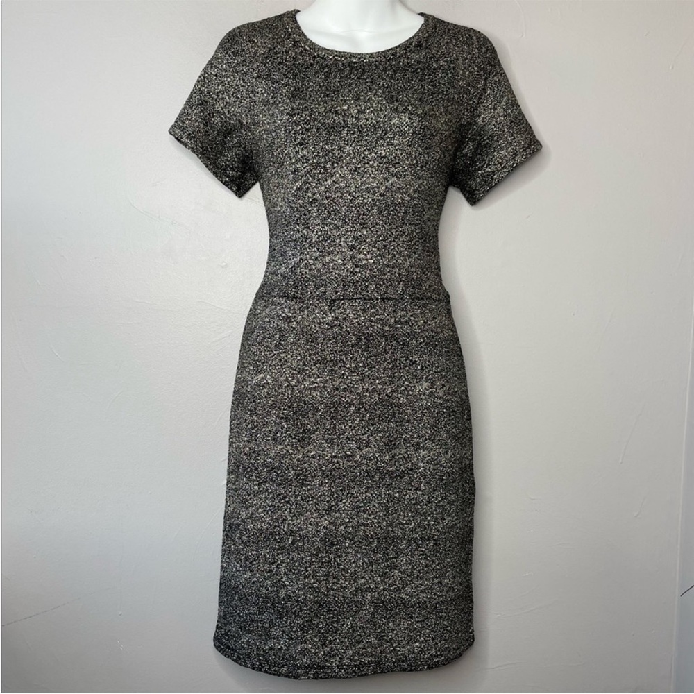 AQUA Black Gold Shiny Glitter Short Sleeve Party Dress Size Small NYE Holiday